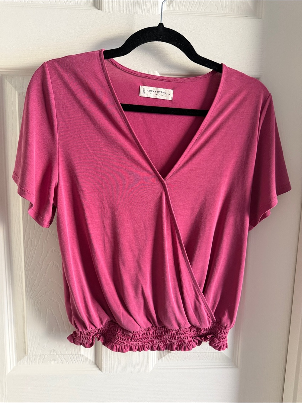 Lucky Brand Fuchsia Faux-Wrap Short Sleeve Top
